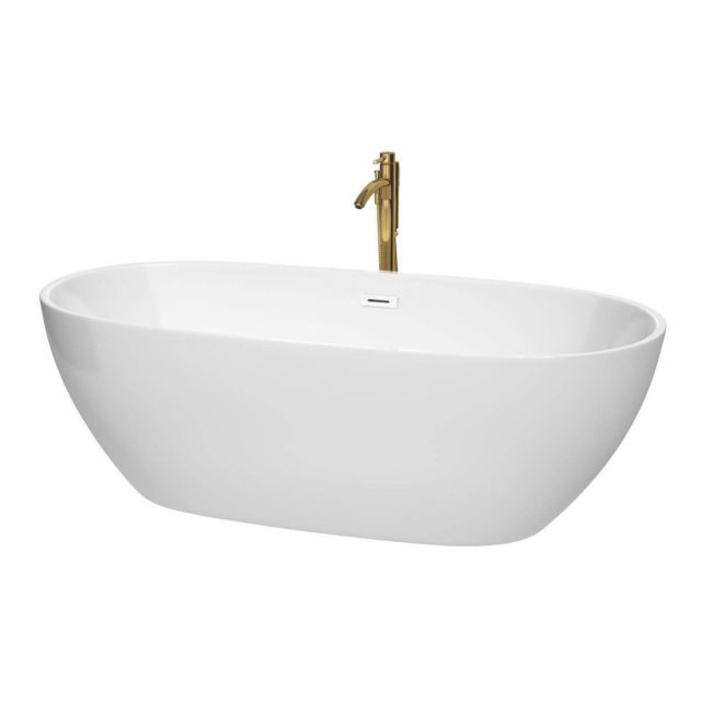 Wyndham Collection Juno 71 inch Freestanding Bathtub in White with Shiny White Trim and Floor Mounted Faucet in Brushed Gold - WCBTK156171SWATPGD