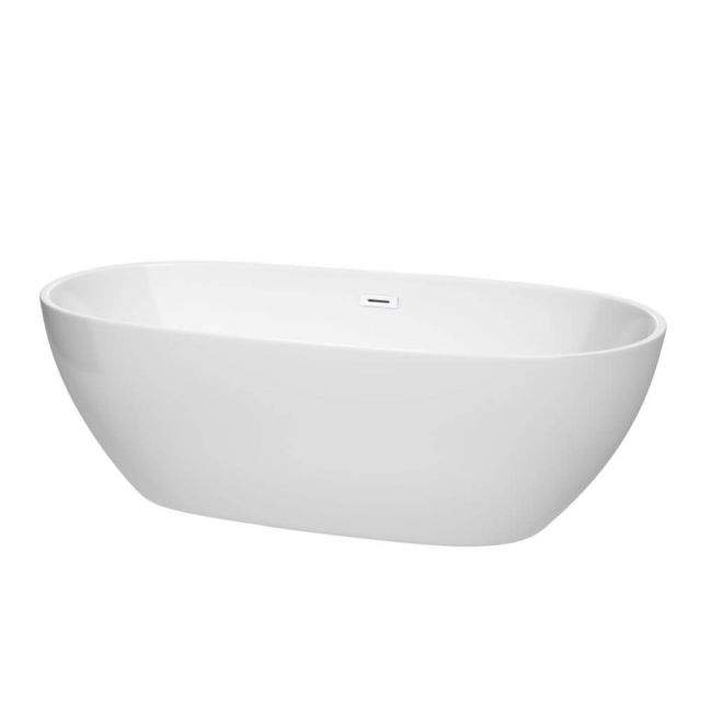 Wyndham Collection Juno 71 Inch Freestanding Bathtub in White with Shiny White Drain and Overflow Trim - WCBTK156171SWTRIM
