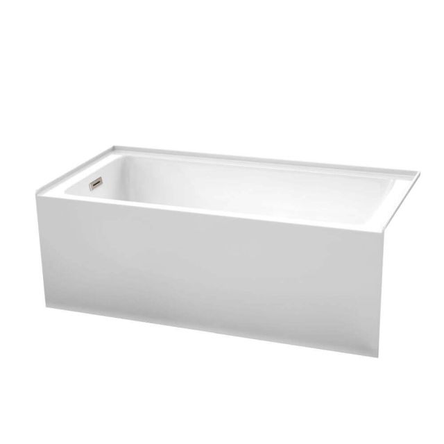 Wyndham Collection Grayley 60 Inch Alcove Bathtub in Brushed Nickel with Left-Hand Drain and Overflow Trim - WCBTW16030LBNTRIM