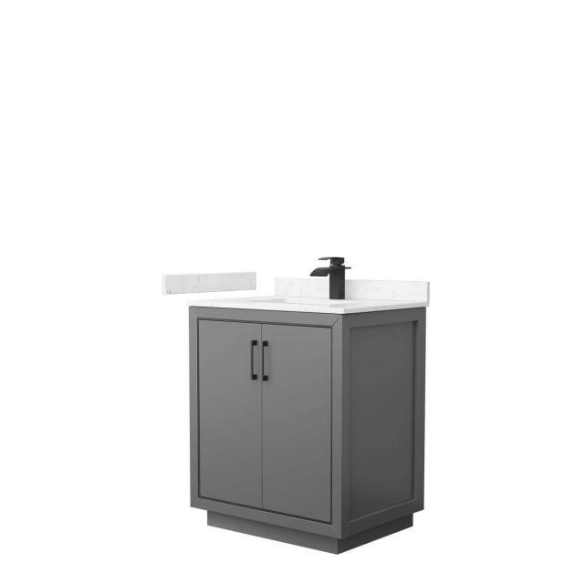 Wyndham Collection WCF111130SGBC2UNSMXX Icon 30 inch Single Bathroom Vanity in Dark Gray with Carrara Cultured Marble Countertop, Undermount Square Sink and Matte Black Trim