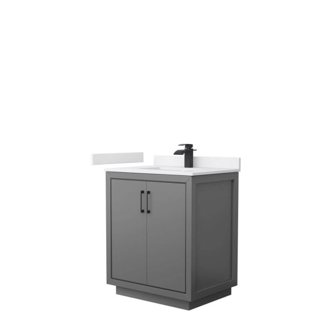 Wyndham Collection WCF111130SGBWCUNSMXX Icon 30 inch Single Bathroom Vanity in Dark Gray with White Cultured Marble Countertop, Undermount Square Sink and Matte Black Trim