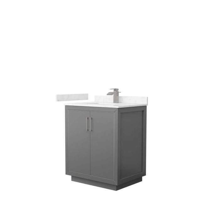 Wyndham Collection WCF111130SKGC2UNSMXX Icon 30 inch Single Bathroom Vanity in Dark Gray with Carrara Cultured Marble Countertop, Undermount Square Sink and Brushed Nickel Trim