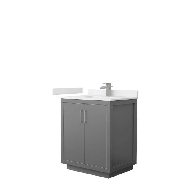 Wyndham Collection WCF111130SKGWCUNSMXX Icon 30 inch Single Bathroom Vanity in Dark Gray with White Cultured Marble Countertop, Undermount Square Sink and Brushed Nickel Trim