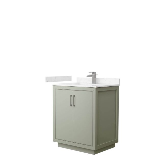Wyndham Collection WCF111130SLGC2UNSMXX Icon 30 inch Single Bathroom Vanity in Light Green with Carrara Cultured Marble Countertop, Undermount Square Sink and Brushed Nickel Trim