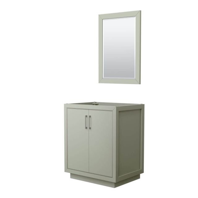 Wyndham Collection WCF111130SLGCXSXXM24 Icon 30 inch Single Bathroom Vanity in Light Green with 24 Inch Mirror, Brushed Nickel Trim, No Sink and No Countertop