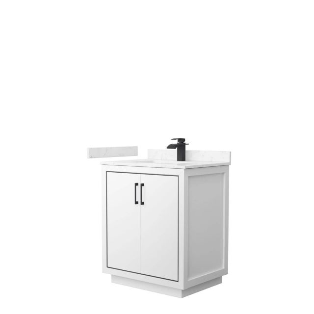 Wyndham Collection WCF111130SWBC2UNSMXX Icon 30 inch Single Bathroom Vanity in White with Carrara Cultured Marble Countertop, Undermount Square Sink and Matte Black Trim