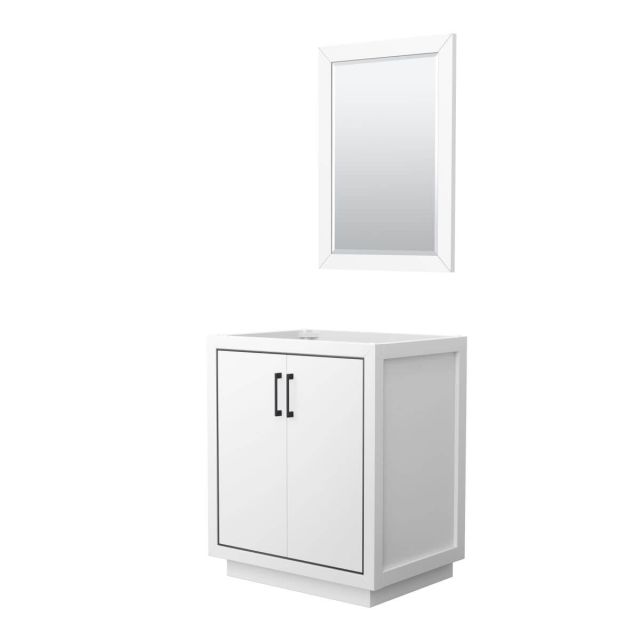 Wyndham Collection WCF111130SWBCXSXXM24 Icon 30 inch Single Bathroom Vanity in White with 24 Inch Mirror, Matte Black Trim, No Sink and No Countertop
