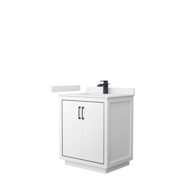 Wyndham Collection WCF111130SWBWCUNSMXX Icon 30 inch Single Bathroom Vanity in White with White Cultured Marble Countertop, Undermount Square Sink and Matte Black Trim