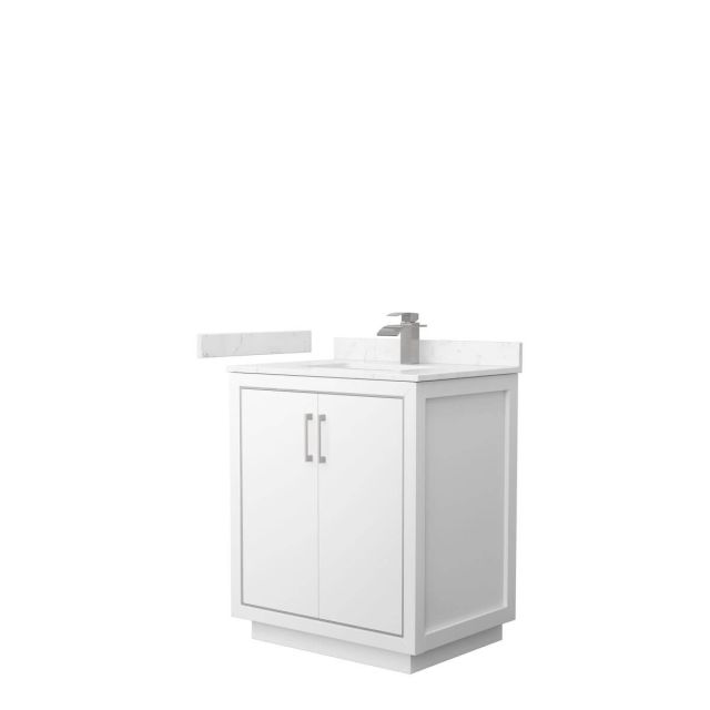 Wyndham Collection WCF111130SWHC2UNSMXX Icon 30 inch Single Bathroom Vanity in White with Carrara Cultured Marble Countertop, Undermount Square Sink and Brushed Nickel Trim