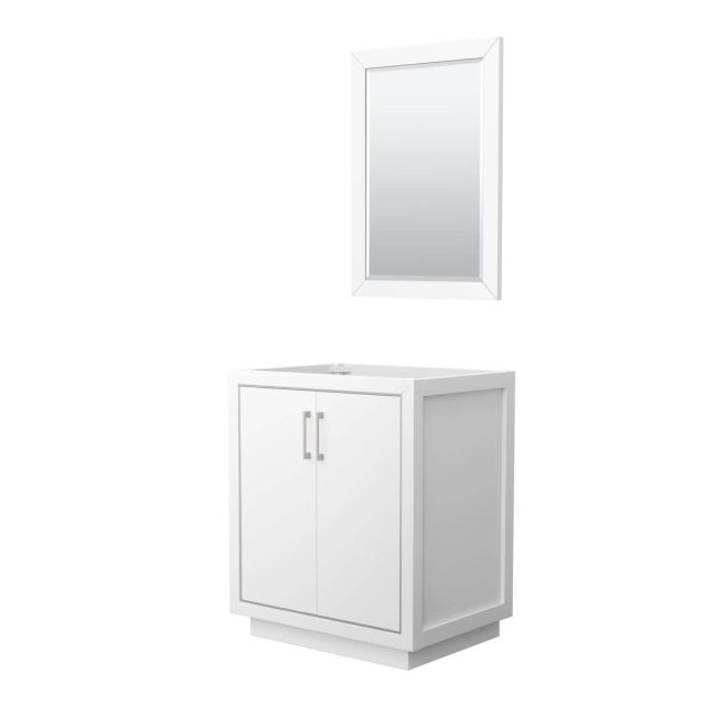 Wyndham Collection WCF111130SWHCXSXXM24 Icon 30 inch Single Bathroom Vanity in White with 24 Inch Mirror, Brushed Nickel Trim, No Sink and No Countertop