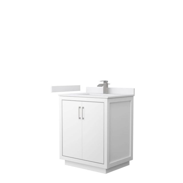 Wyndham Collection WCF111130SWHWCUNSMXX Icon 30 inch Single Bathroom Vanity in White with White Cultured Marble Countertop, Undermount Square Sink and Brushed Nickel Trim