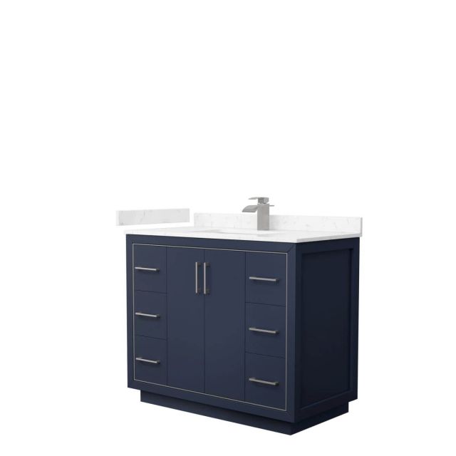 Wyndham Collection WCF111142SBNC2UNSMXX Icon 42 inch Single Bathroom Vanity in Dark Blue with Carrara Cultured Marble Countertop, Undermount Square Sink and Brushed Nickel Trim
