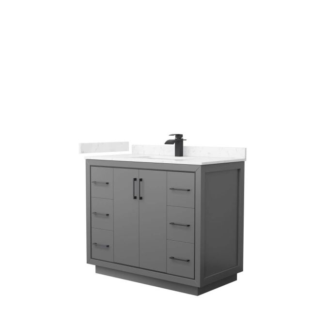 Wyndham Collection WCF111142SGBC2UNSMXX Icon 42 inch Single Bathroom Vanity in Dark Gray with Carrara Cultured Marble Countertop, Undermount Square Sink and Matte Black Trim