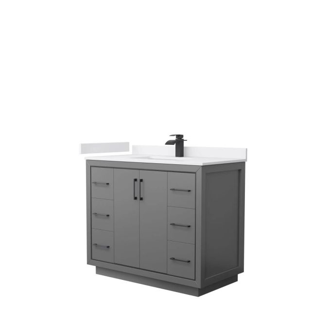 Wyndham Collection WCF111142SGBWCUNSMXX Icon 42 inch Single Bathroom Vanity in Dark Gray with White Cultured Marble Countertop, Undermount Square Sink and Matte Black Trim