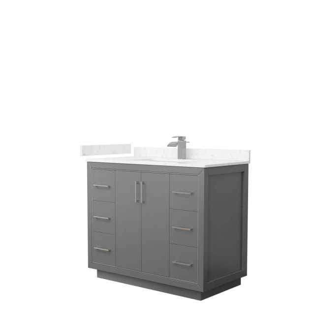 Wyndham Collection WCF111142SKGC2UNSMXX Icon 42 inch Single Bathroom Vanity in Dark Gray with Carrara Cultured Marble Countertop, Undermount Square Sink and Brushed Nickel Trim