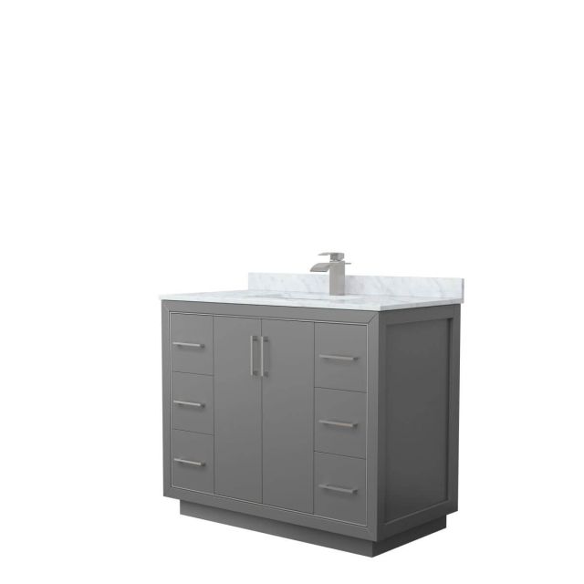 Wyndham Collection WCF111142SKGCMUNSMXX Icon 42 inch Single Bathroom Vanity in Dark Gray with White Carrara Marble Countertop, Undermount Square Sink and Brushed Nickel Trim