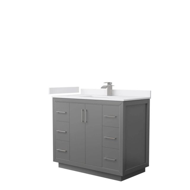 Wyndham Collection WCF111142SKGWCUNSMXX Icon 42 inch Single Bathroom Vanity in Dark Gray with White Cultured Marble Countertop, Undermount Square Sink and Brushed Nickel Trim