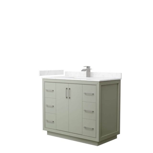 Wyndham Collection WCF111142SLGC2UNSMXX Icon 42 inch Single Bathroom Vanity in Light Green with Carrara Cultured Marble Countertop, Undermount Square Sink and Brushed Nickel Trim
