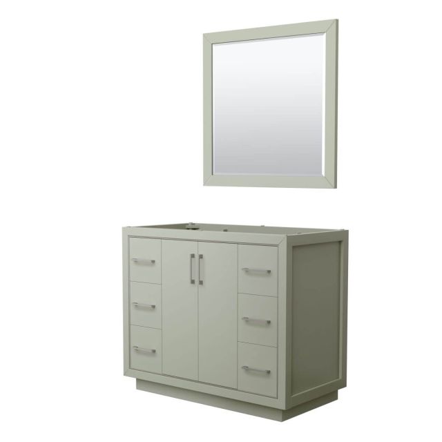 Wyndham Collection WCF111142SLGCXSXXM34 Icon 42 inch Single Bathroom Vanity in Light Green with 34 Inch Mirror, Brushed Nickel Trim, No Sink and No Countertop