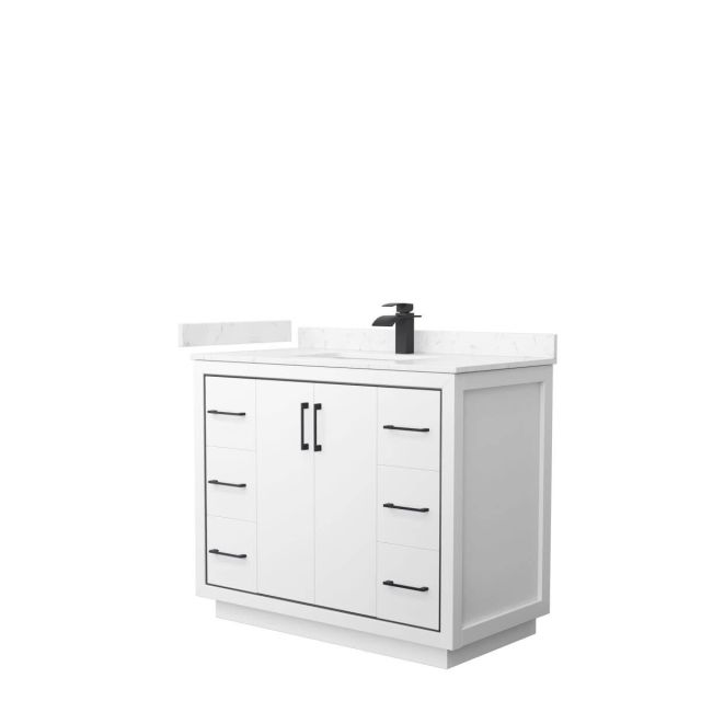 Wyndham Collection WCF111142SWBC2UNSMXX Icon 42 inch Single Bathroom Vanity in White with Carrara Cultured Marble Countertop, Undermount Square Sink and Matte Black Trim