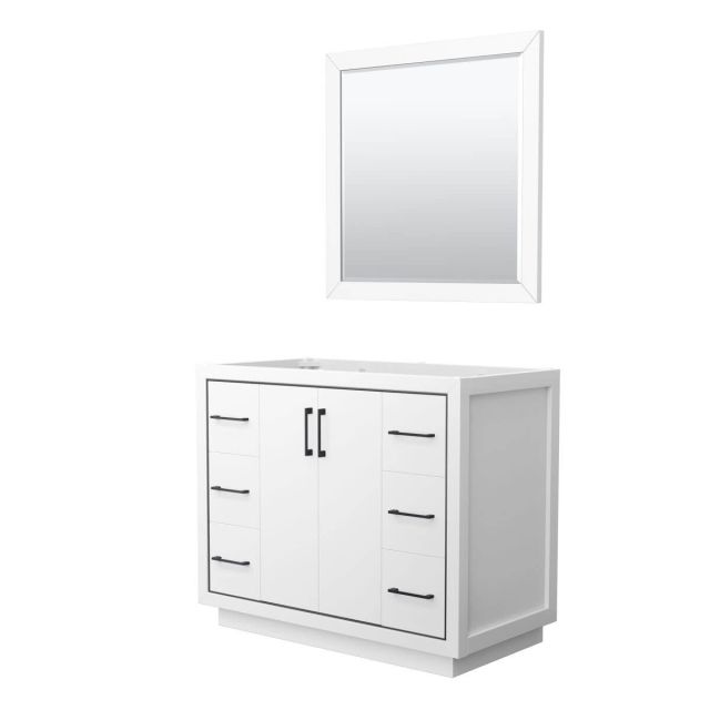 Wyndham Collection WCF111142SWBCXSXXM34 Icon 42 inch Single Bathroom Vanity in White with 34 Inch Mirror, Matte Black Trim, No Sink and No Countertop