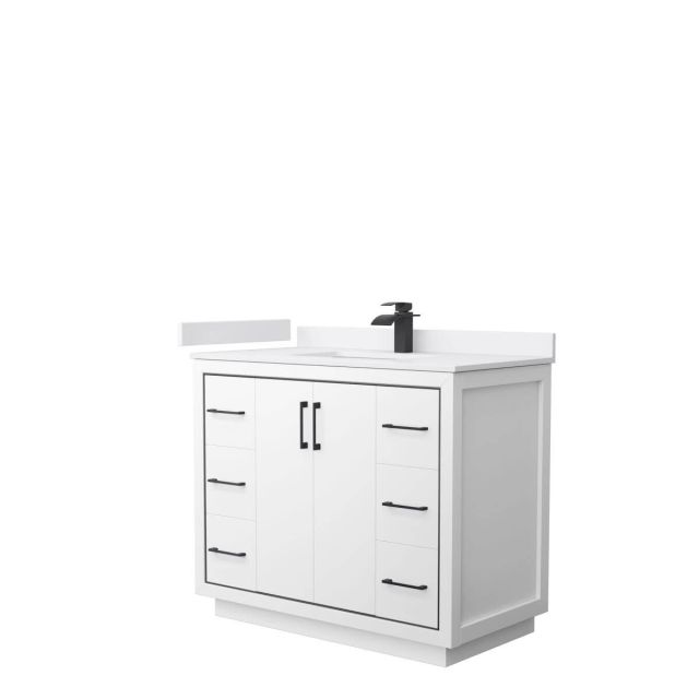 Wyndham Collection WCF111142SWBWCUNSMXX Icon 42 inch Single Bathroom Vanity in White with White Cultured Marble Countertop, Undermount Square Sink and Matte Black Trim