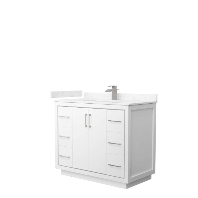 Wyndham Collection WCF111142SWHC2UNSMXX Icon 42 inch Single Bathroom Vanity in White with Carrara Cultured Marble Countertop, Undermount Square Sink and Brushed Nickel Trim