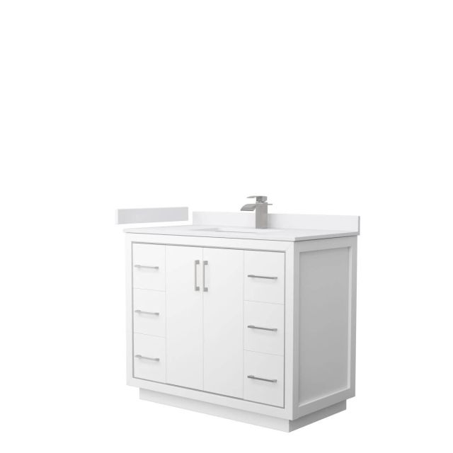 Wyndham Collection WCF111142SWHWCUNSMXX Icon 42 inch Single Bathroom Vanity in White with White Cultured Marble Countertop, Undermount Square Sink and Brushed Nickel Trim