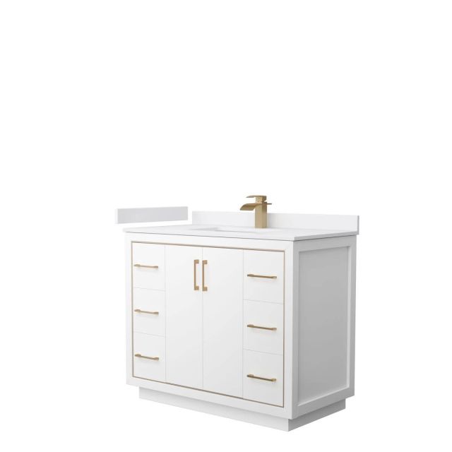 Wyndham Collection WCF111142SWZWCUNSMXX Icon 42 inch Single Bathroom Vanity in White with White Cultured Marble Countertop, Undermount Square Sink and Satin Bronze Trim