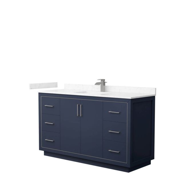 Wyndham Collection WCF111160SBNC2UNSMXX Icon 60 inch Single Bathroom Vanity in Dark Blue with Carrara Cultured Marble Countertop, Undermount Square Sink and Brushed Nickel Trim