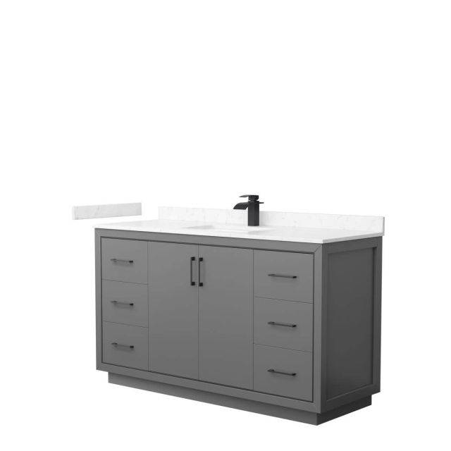Wyndham Collection WCF111160SGBC2UNSMXX Icon 60 inch Single Bathroom Vanity in Dark Gray with Carrara Cultured Marble Countertop, Undermount Square Sink and Matte Black Trim