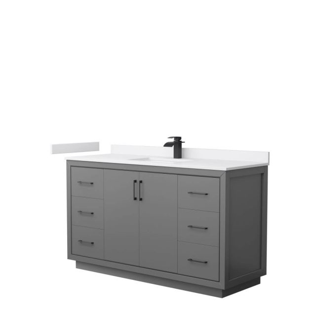 Wyndham Collection WCF111160SGBWCUNSMXX Icon 60 inch Single Bathroom Vanity in Dark Gray with White Cultured Marble Countertop, Undermount Square Sink and Matte Black Trim