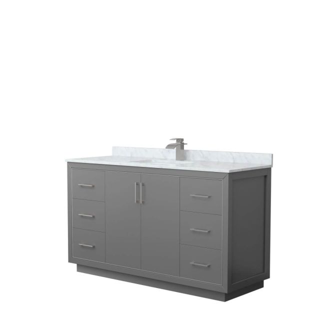 Wyndham Collection WCF111160SKGCMUNSMXX Icon 60 inch Single Bathroom Vanity in Dark Gray with White Carrara Marble Countertop, Undermount Square Sink and Brushed Nickel Trim
