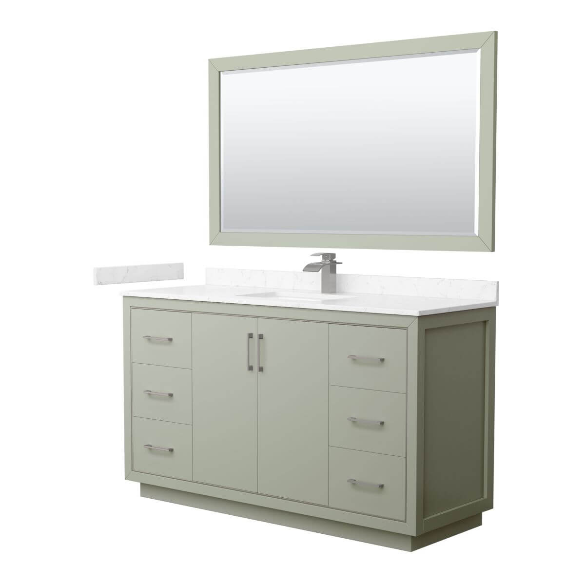 Wyndham Collection WCF111160SLGC2UNSM58 Icon 60 inch Single Bathroom Vanity in Light Green with Carrara Cultured Marble Countertop, Undermount Square Sink, Brushed Nickel Trim and 58 Inch Mirror