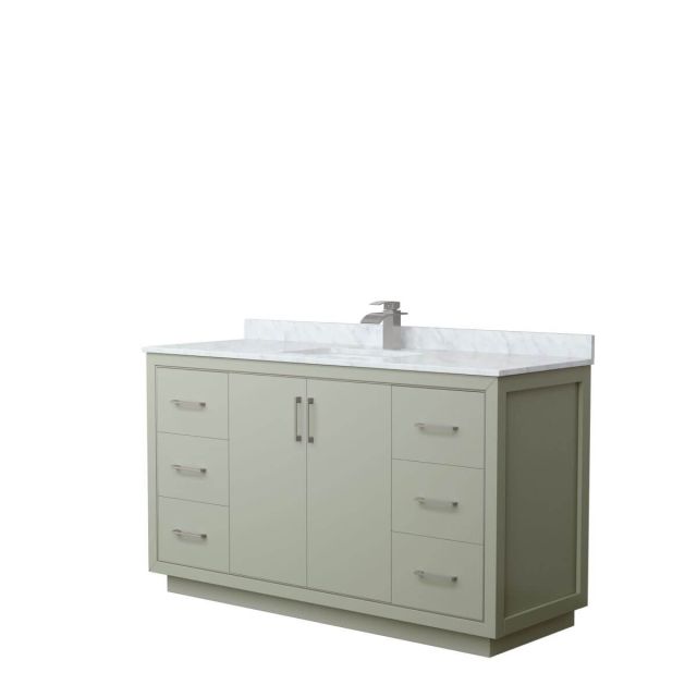 Wyndham Collection WCF111160SLGCMUNSMXX Icon 60 inch Single Bathroom Vanity in Light Green with White Carrara Marble Countertop, Undermount Square Sink and Brushed Nickel Trim