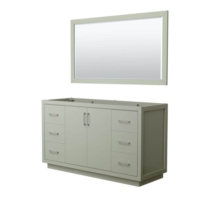 Wyndham Collection WCF111160SLGCXSXXM58 Icon 60 inch Single Bathroom Vanity in Light Green with 58 Inch Mirror, Brushed Nickel Trim, No Sink and No Countertop