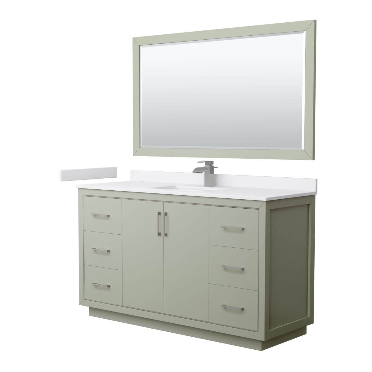 Wyndham Collection WCF111160SLGWCUNSM58 Icon 60 inch Single Bathroom Vanity in Light Green with White Cultured Marble Countertop, Undermount Square Sink, Brushed Nickel Trim and 58 Inch Mirror