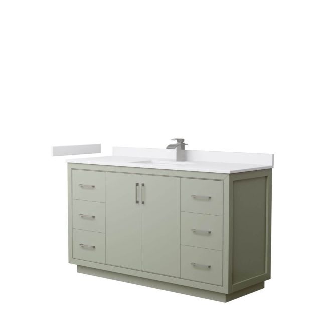 Wyndham Collection WCF111160SLGWCUNSMXX Icon 60 inch Single Bathroom Vanity in Light Green with White Cultured Marble Countertop, Undermount Square Sink and Brushed Nickel Trim