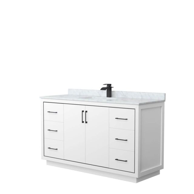 Wyndham Collection WCF111160SWBCMUNSMXX Icon 60 inch Single Bathroom Vanity in White with White Carrara Marble Countertop, Undermount Square Sink and Matte Black Trim