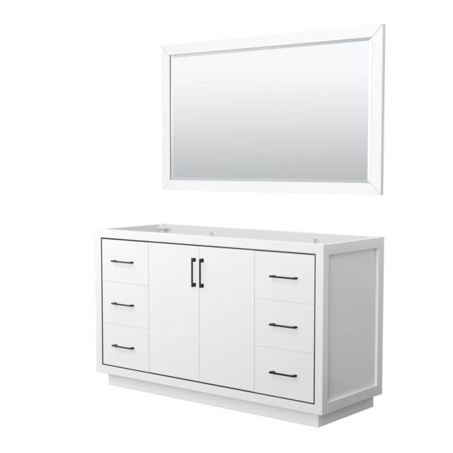 Wyndham Collection WCF111160SWBCXSXXM58 Icon 60 inch Single Bathroom Vanity in White with 58 Inch Mirror, Matte Black Trim, No Sink and No Countertop