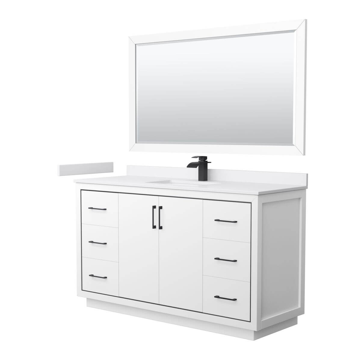 Wyndham Collection WCF111160SWBWCUNSM58 Icon 60 inch Single Bathroom Vanity in White with White Cultured Marble Countertop, Undermount Square Sink, Matte Black Trim and 58 Inch Mirror