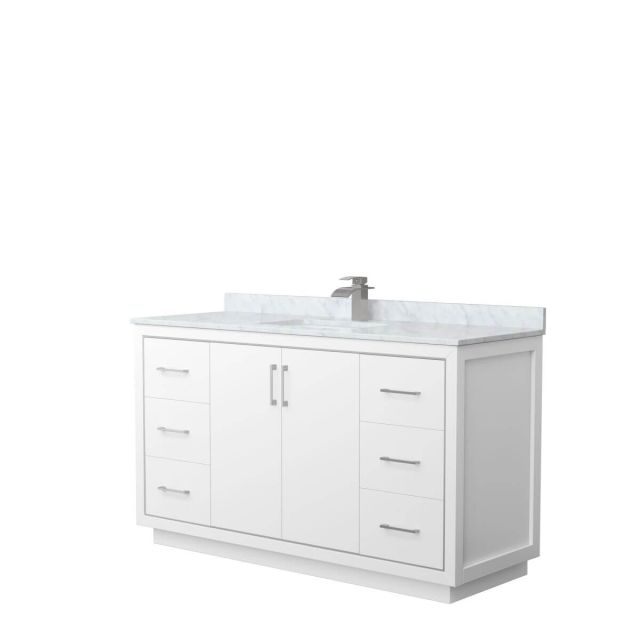 Wyndham Collection WCF111160SWHCMUNSMXX Icon 60 inch Single Bathroom Vanity in White with White Carrara Marble Countertop, Undermount Square Sink and Brushed Nickel Trim