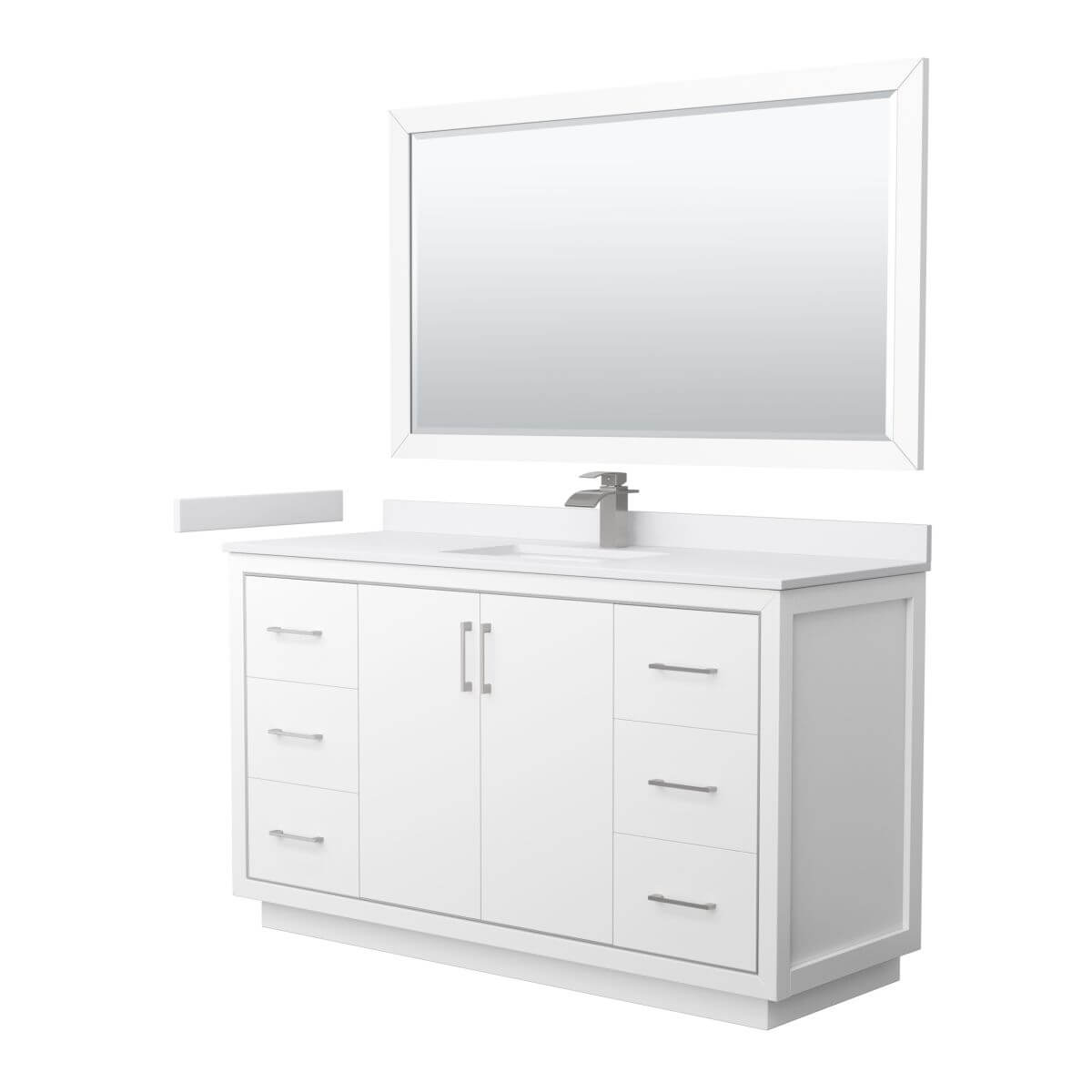 Wyndham Collection WCF111160SWHWCUNSM58 Icon 60 inch Single Bathroom Vanity in White with White Cultured Marble Countertop, Undermount Square Sink, Brushed Nickel Trim and 58 Inch Mirror