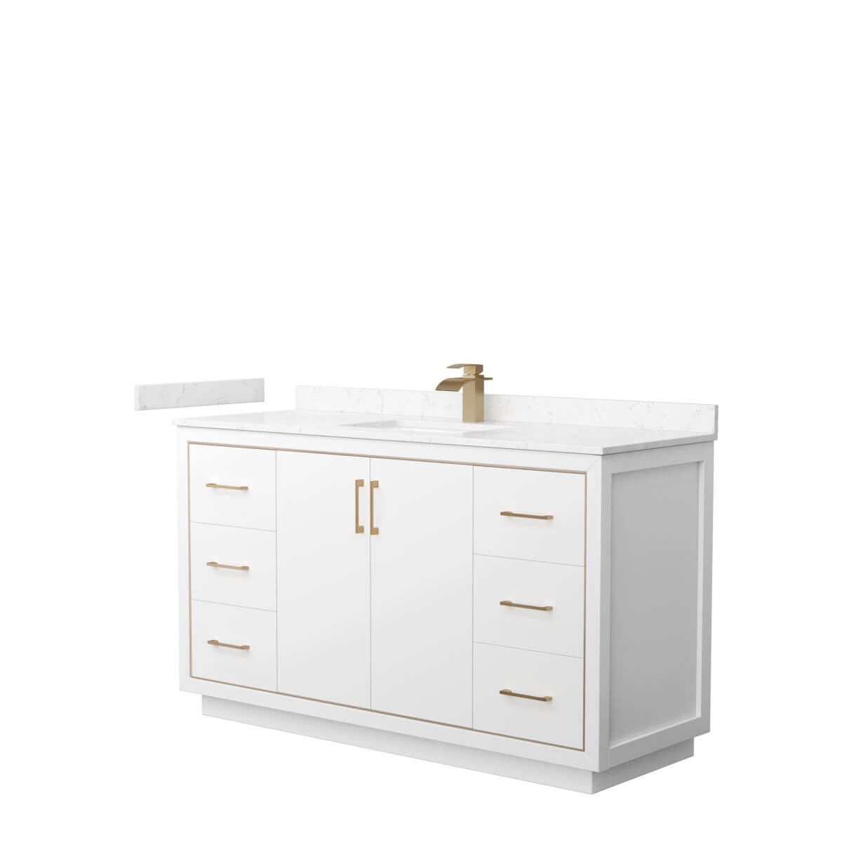 Wyndham Collection WCF111160SWZC2UNSMXX Icon 60 inch Single Bathroom Vanity in White with Carrara Cultured Marble Countertop, Undermount Square Sink and Satin Bronze Trim