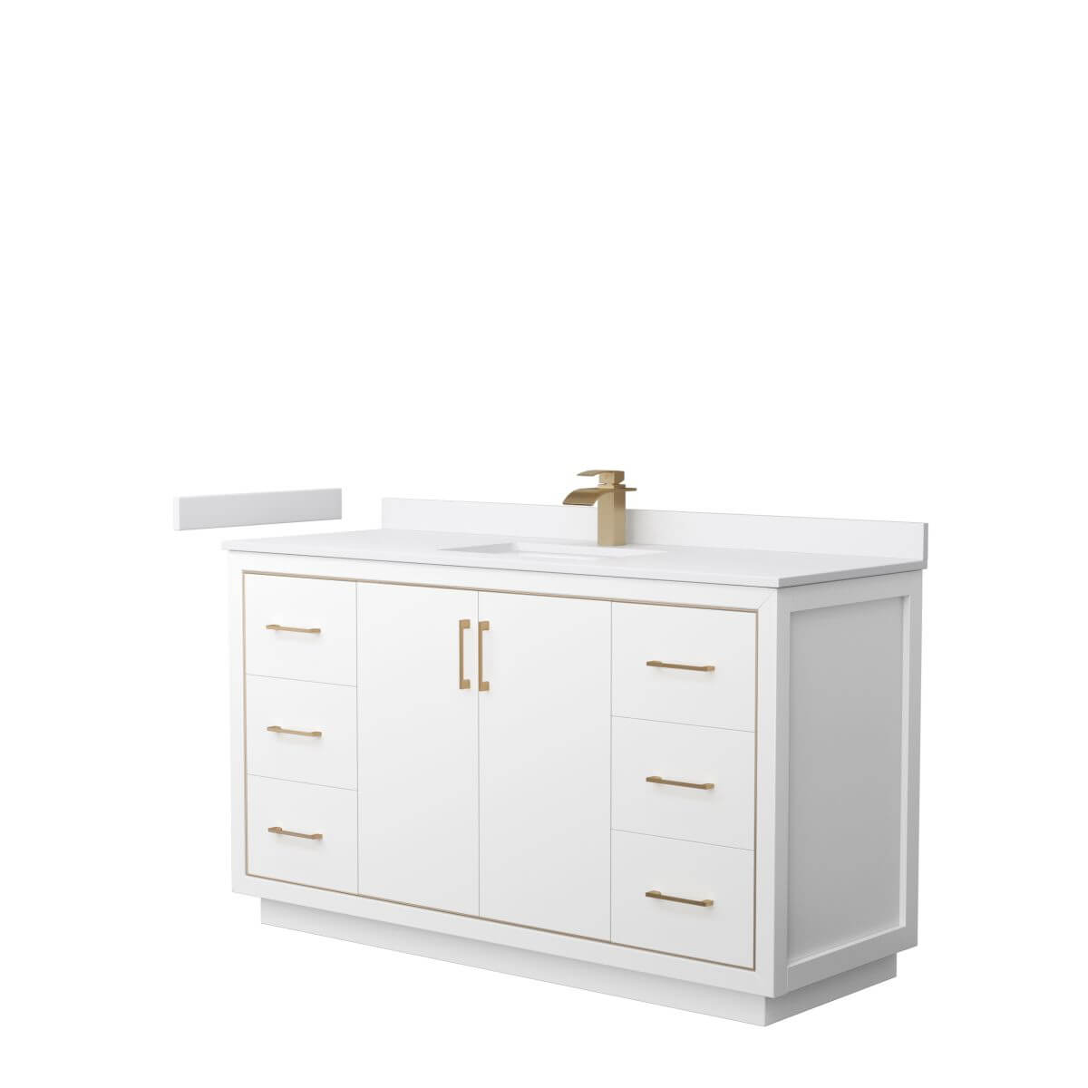 Wyndham Collection WCF111160SWZWCUNSMXX Icon 60 inch Single Bathroom Vanity in White with White Cultured Marble Countertop, Undermount Square Sink and Satin Bronze Trim
