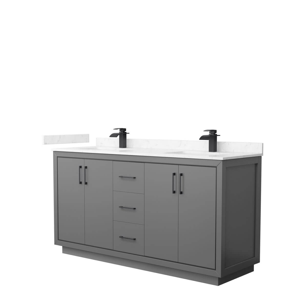Wyndham Collection WCF111166DGBC2UNSMXX Icon 66 inch Double Bathroom Vanity in Dark Gray with Carrara Cultured Marble Countertop, Undermount Square Sinks and Matte Black Trim