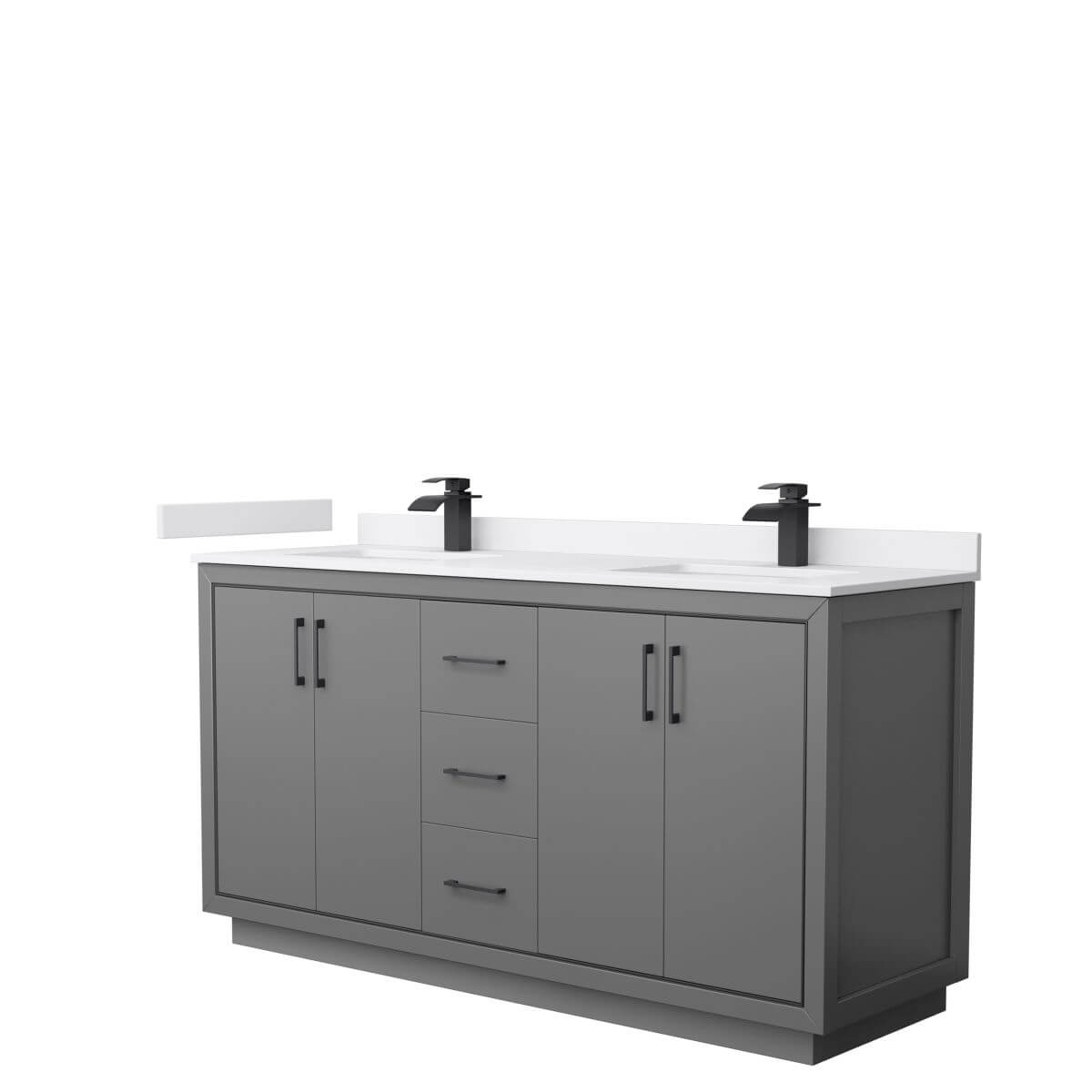 Wyndham Collection WCF111166DGBWCUNSMXX Icon 66 inch Double Bathroom Vanity in Dark Gray with White Cultured Marble Countertop, Undermount Square Sinks and Matte Black Trim