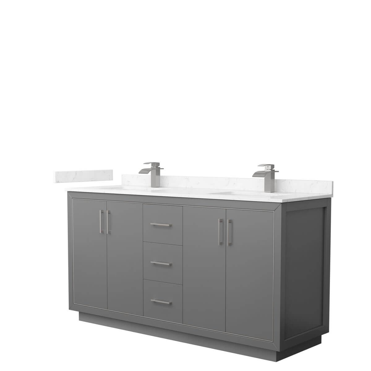 Wyndham Collection WCF111166DKGC2UNSMXX Icon 66 inch Double Bathroom Vanity in Dark Gray with Carrara Cultured Marble Countertop, Undermount Square Sinks and Brushed Nickel Trim