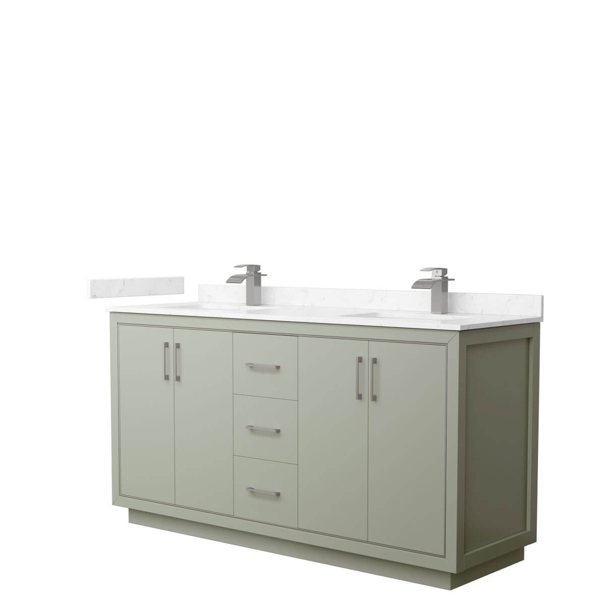 Wyndham Collection WCF111166DLGC2UNSMXX Icon 66 inch Double Bathroom Vanity in Light Green with Carrara Cultured Marble Countertop, Undermount Square Sinks and Brushed Nickel Trim