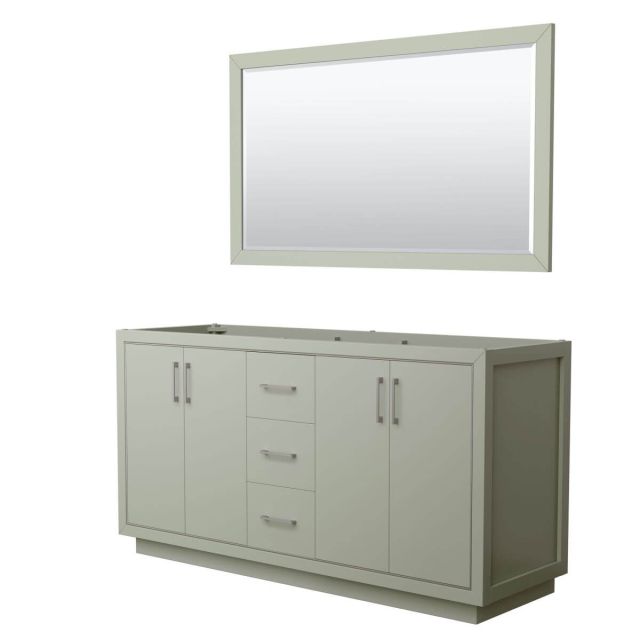 Wyndham Collection WCF111166DLGCXSXXM58 Icon 66 inch Double Bathroom Vanity in Light Green with 58 Inch Mirror, Brushed Nickel Trim, No Sink and No Countertop